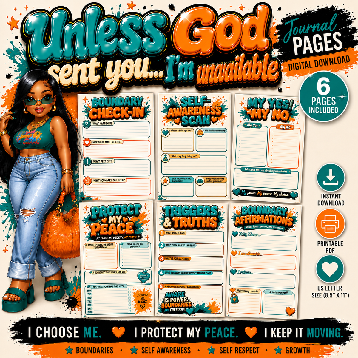 Unless God Sent You, I’m Unavailable: Printable Boundaries Journal Pages