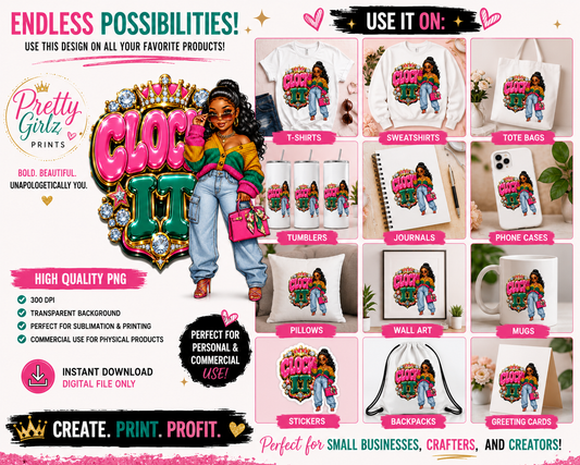 Pretty Girl Chibi PNG | Fashionable Black Girl Sublimation Design