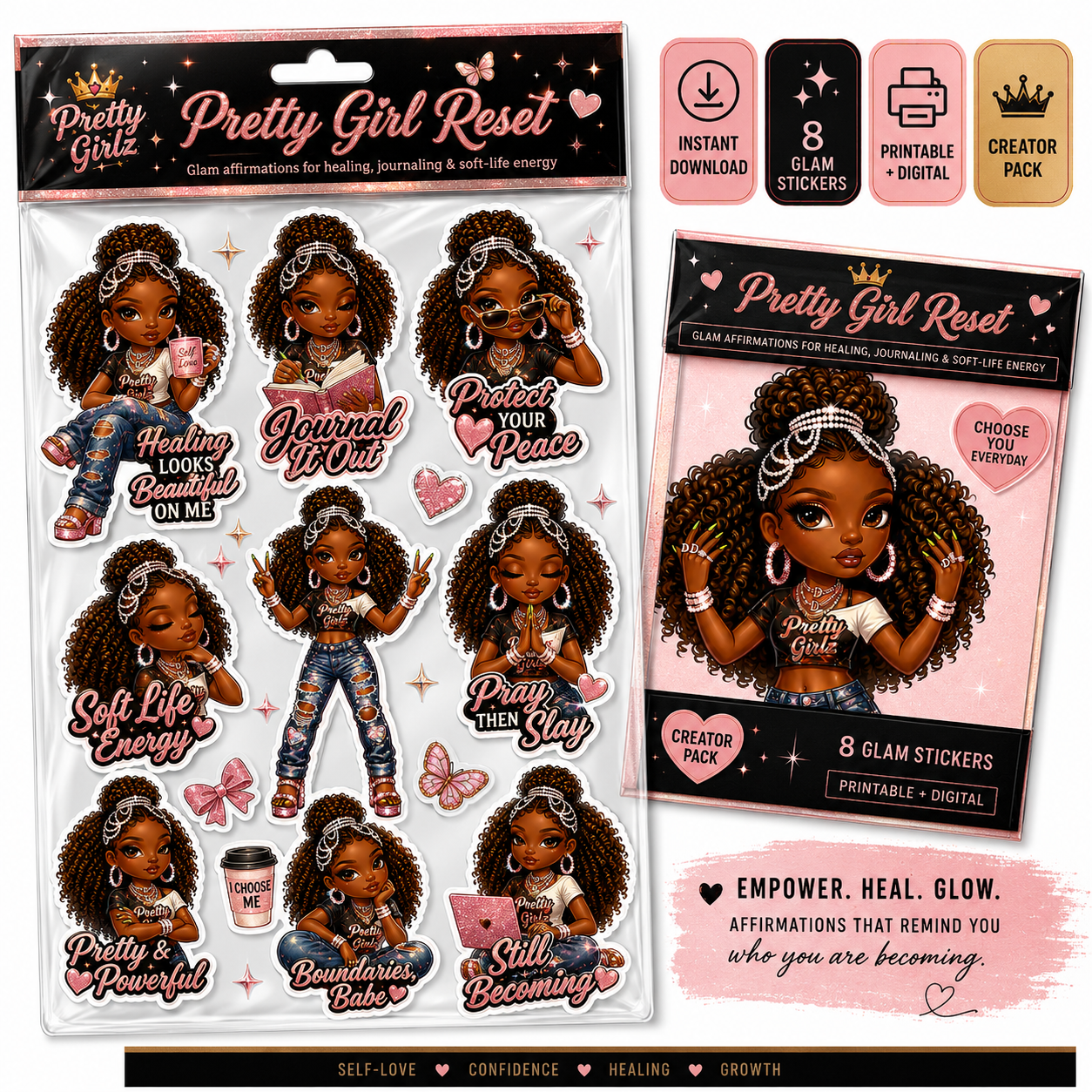 Nyla Boss Babe Glam Sticker Pack – Pretty Girlz Prints Vinyl Sticker Sheet