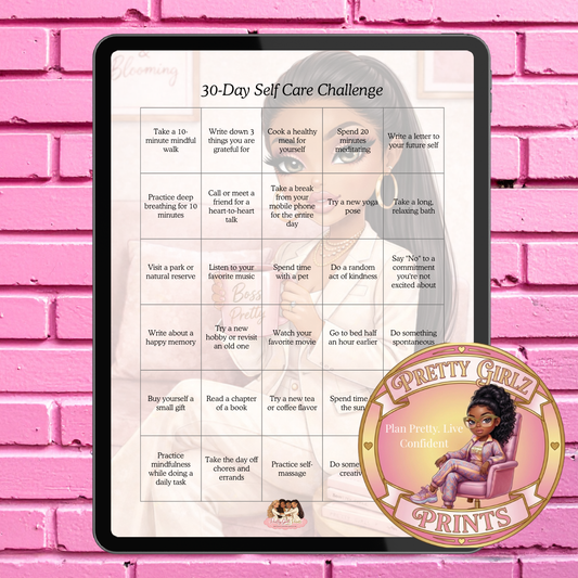 Hey Queen 30 Day Self-Care Challenge Digital Download | Pretty Girl Desk Stationery
