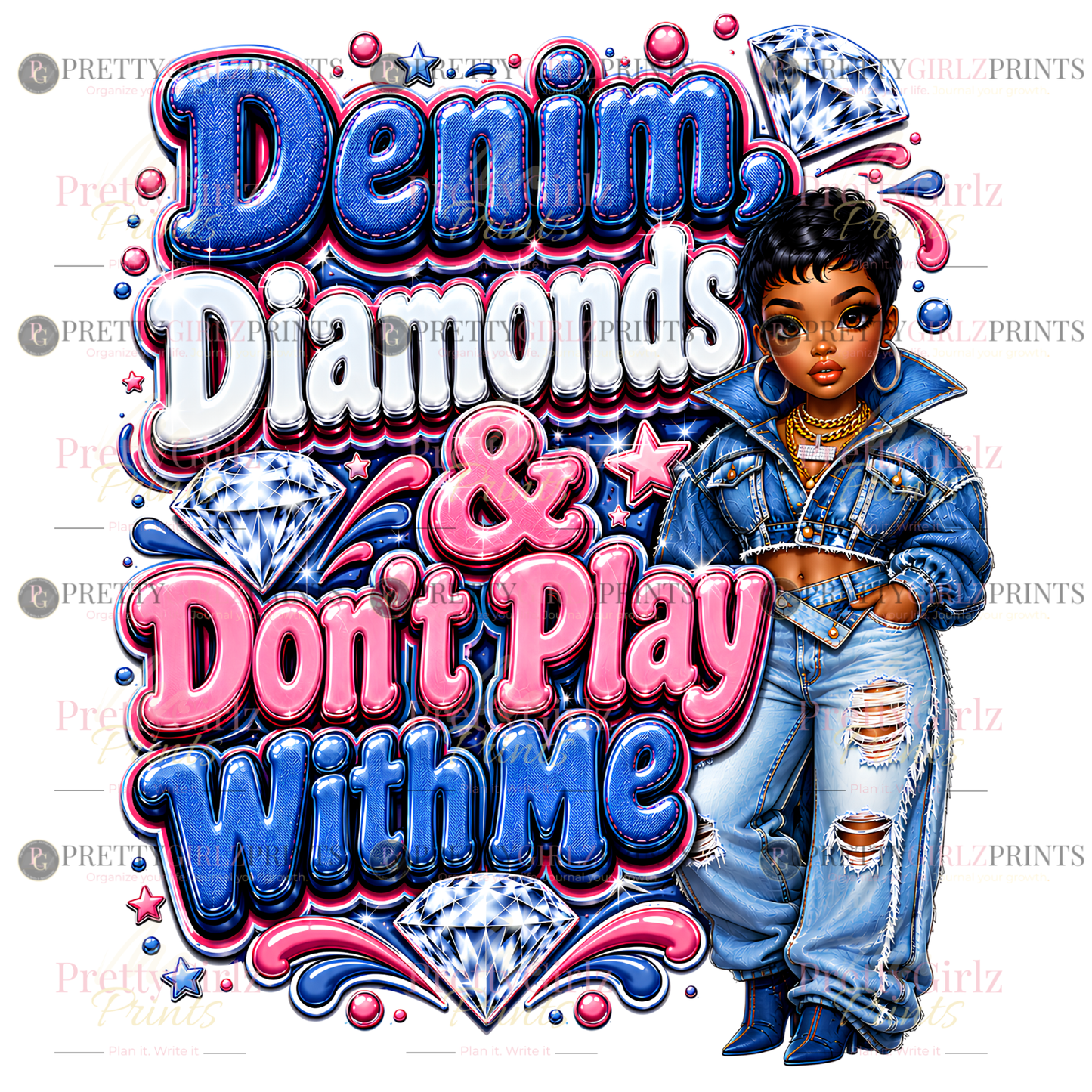 Chibi Denim Doll Bundle | 4 PNG Clipart Files for Sublimation