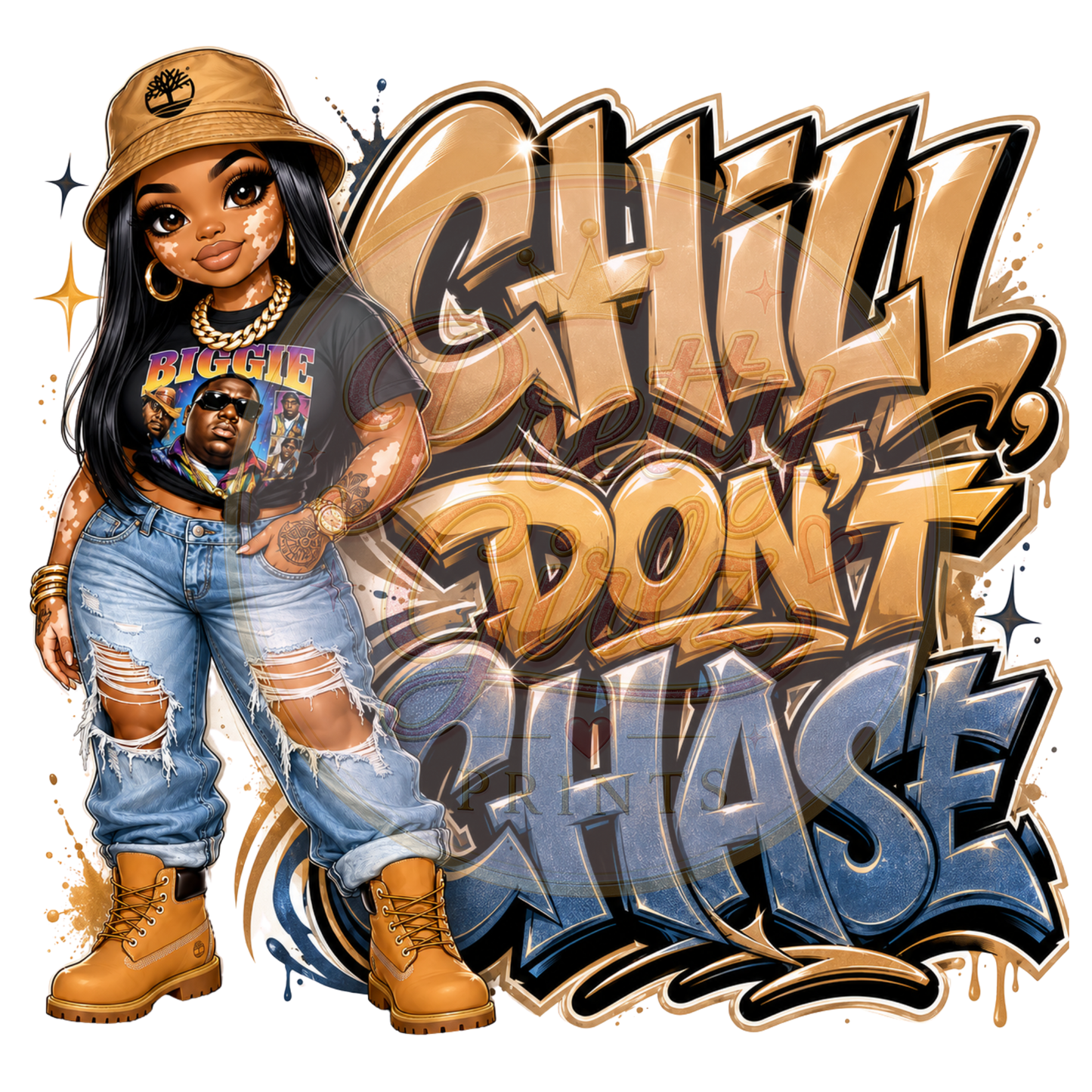 Chill, Don't Chase PNG Graphic | Urban Fashion Girl Sublimation Design