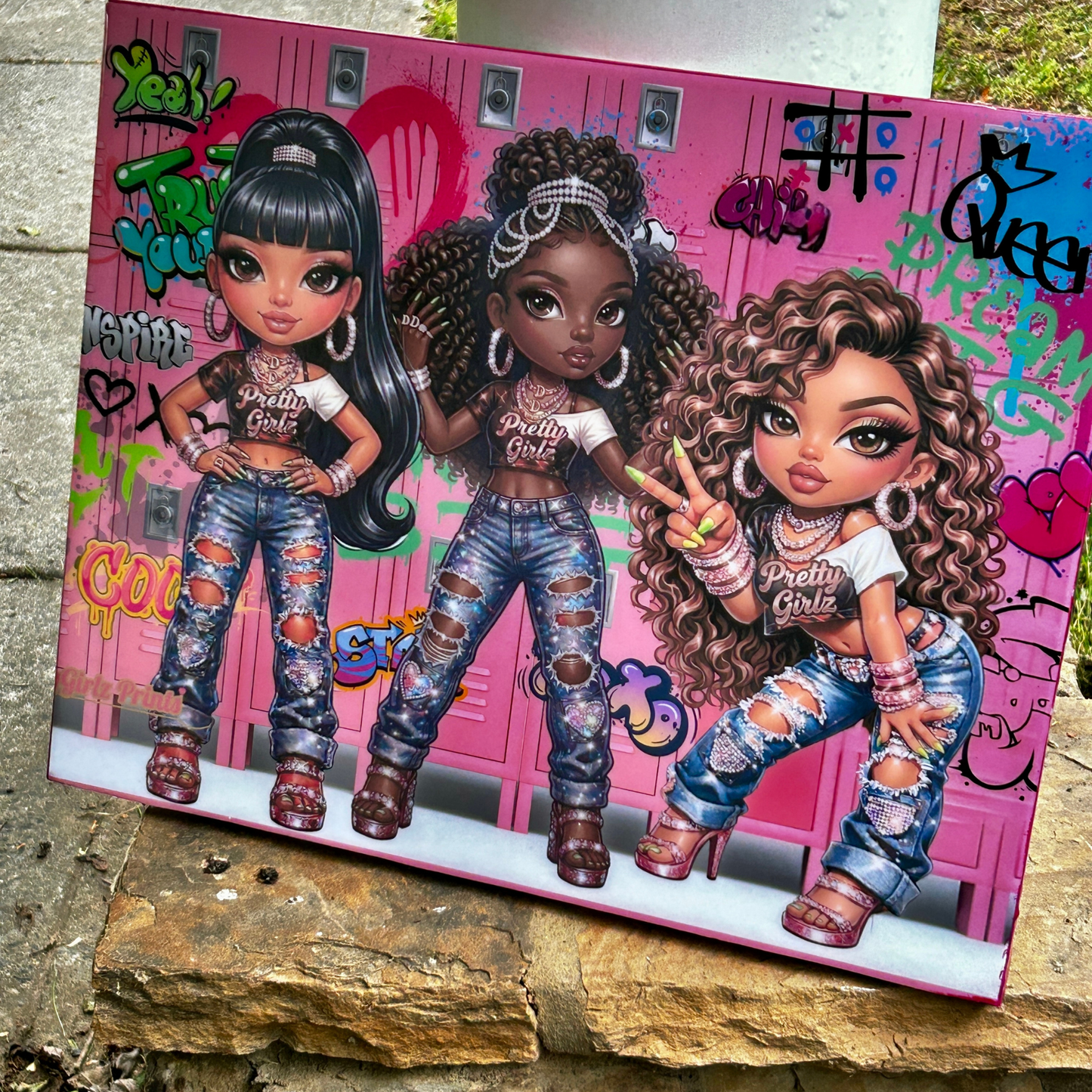 Pretty Girlz “Glow Squad” Epoxy Wall Art | Luxe High-Gloss Statement Decor | Glam Room & Beauty Studio Wall Piece