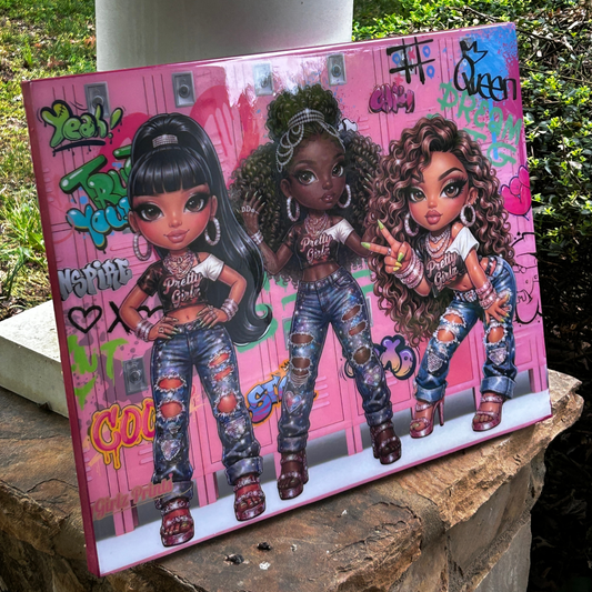 Pretty Girlz “Glow Squad” Epoxy Wall Art | Luxe High-Gloss Statement Decor | Glam Room & Beauty Studio Wall Piece