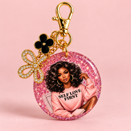 Self Love First Handmade Glitter Resin Keychain | Affirmation Gift for Women
