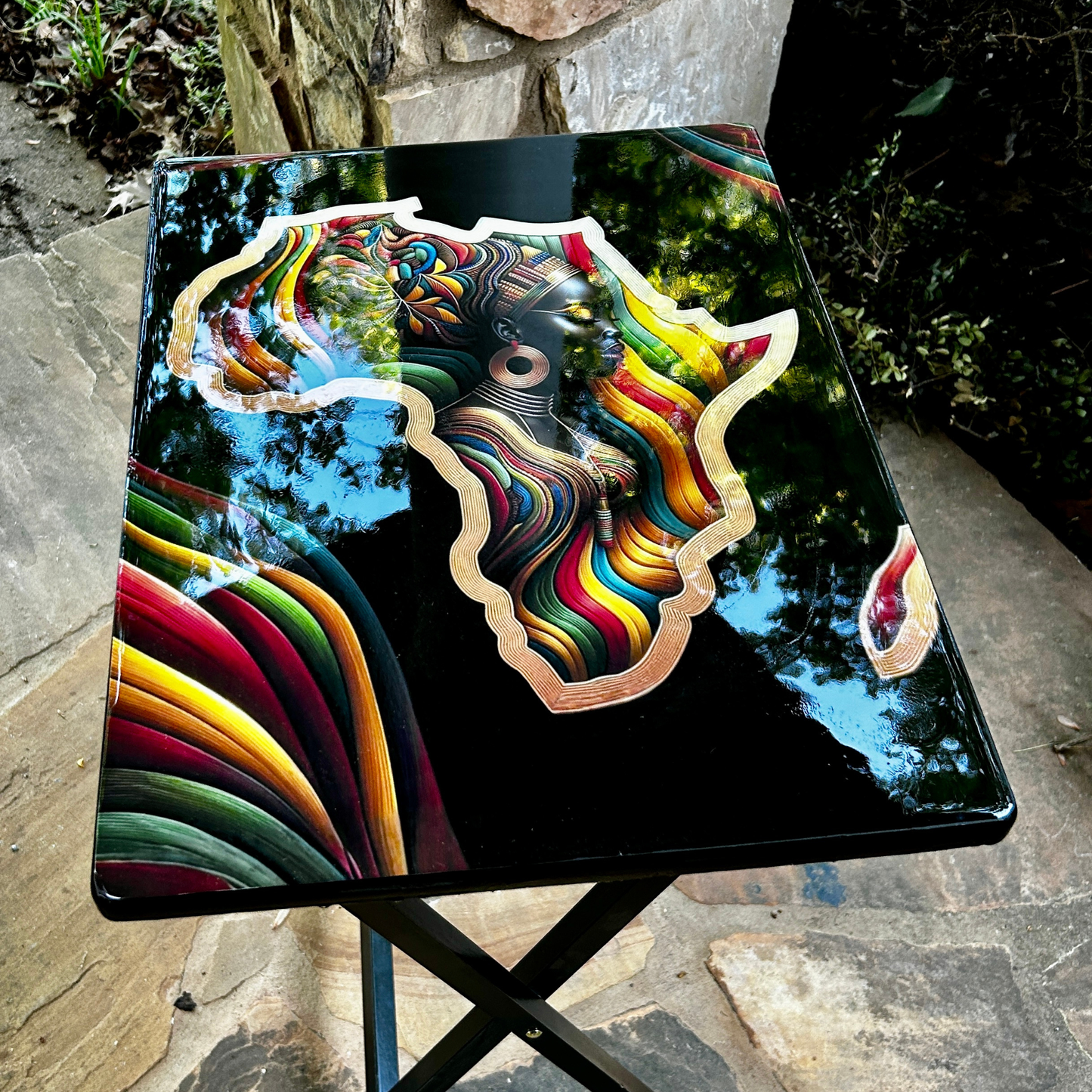 Africa Inspired Epoxy Art Folding Tray Table