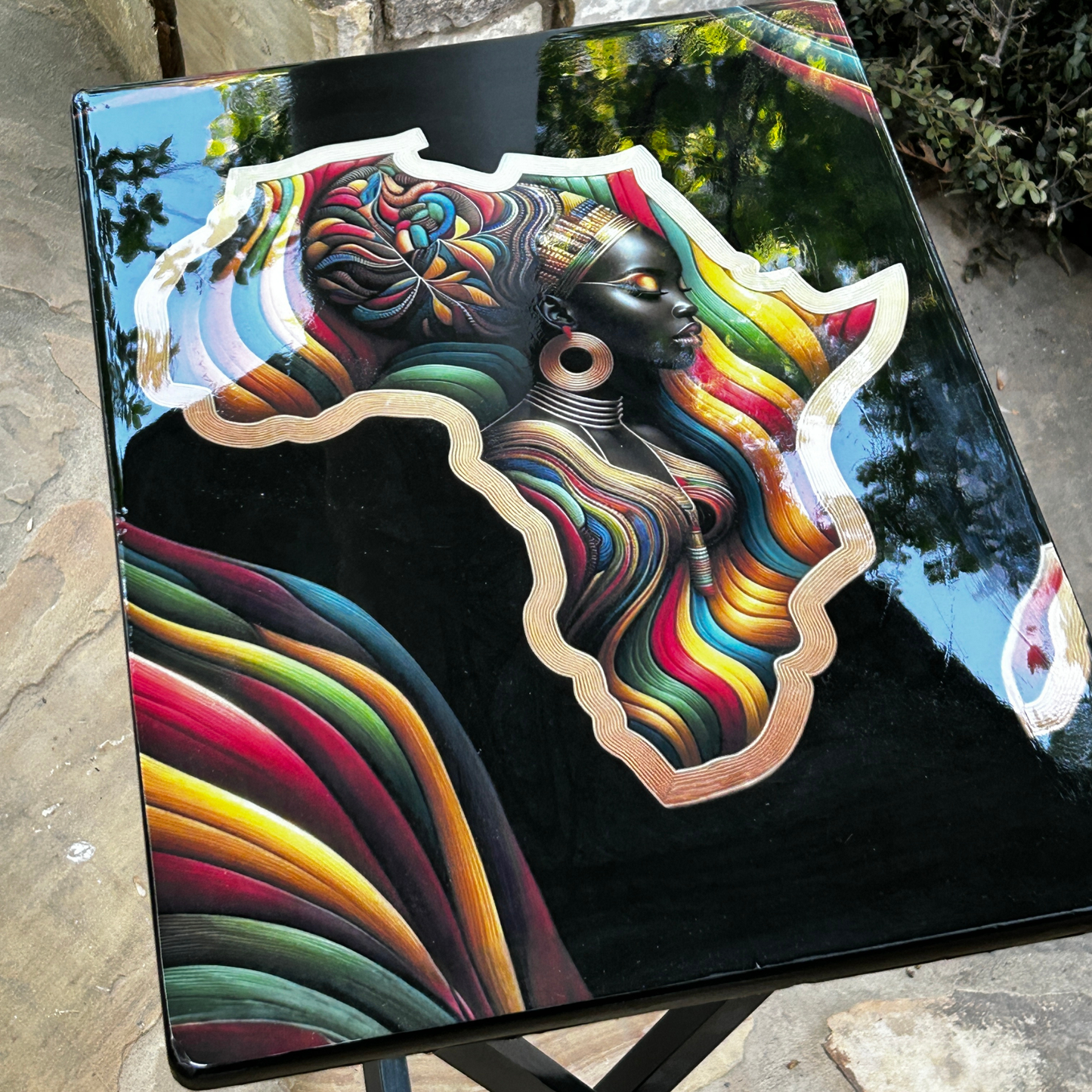 Africa Inspired Epoxy Art Folding Tray Table