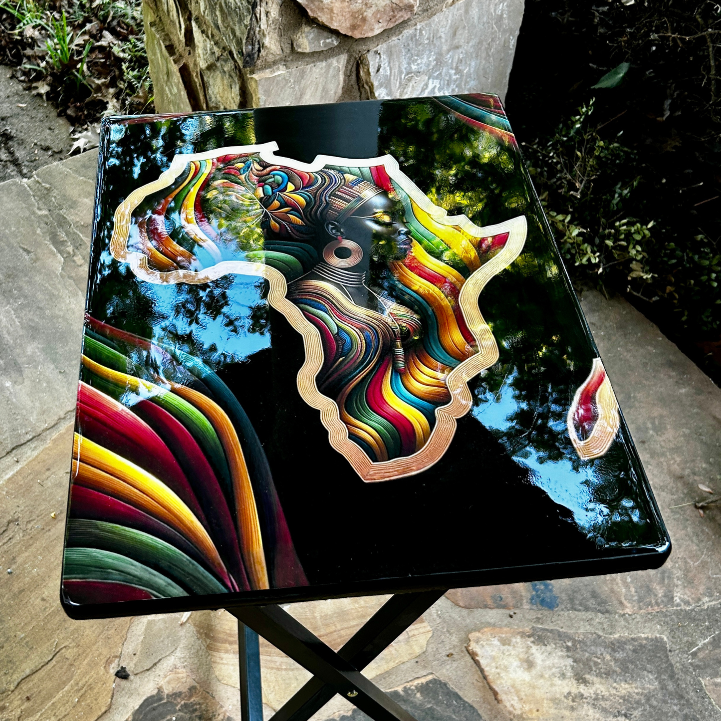 Africa Inspired Epoxy Art Folding Tray Table