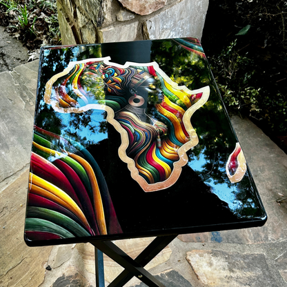 Africa Inspired Epoxy Art Folding Tray Table
