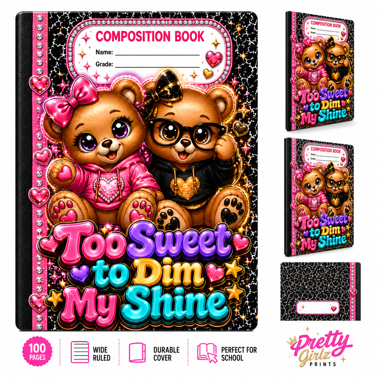 Cute Bear Composition Cover PNG Digital Download