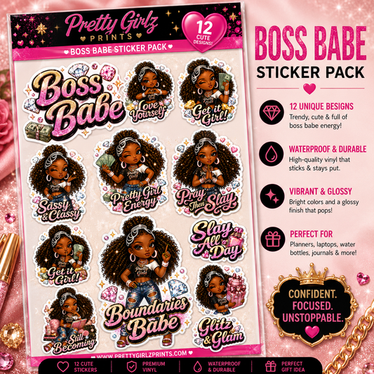 Nyla Boss Babe Glam Sticker Pack – Pretty Girlz Prints Vinyl Sticker Sheet