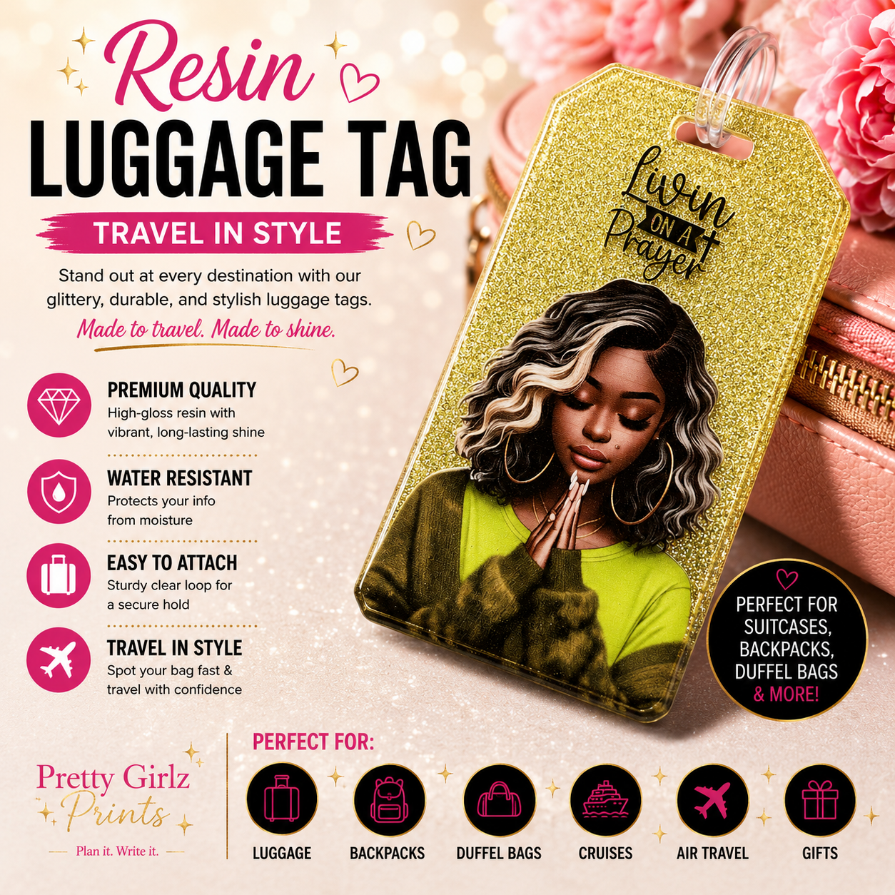 Livin’ on a Prayer Resin Luggage Tag
