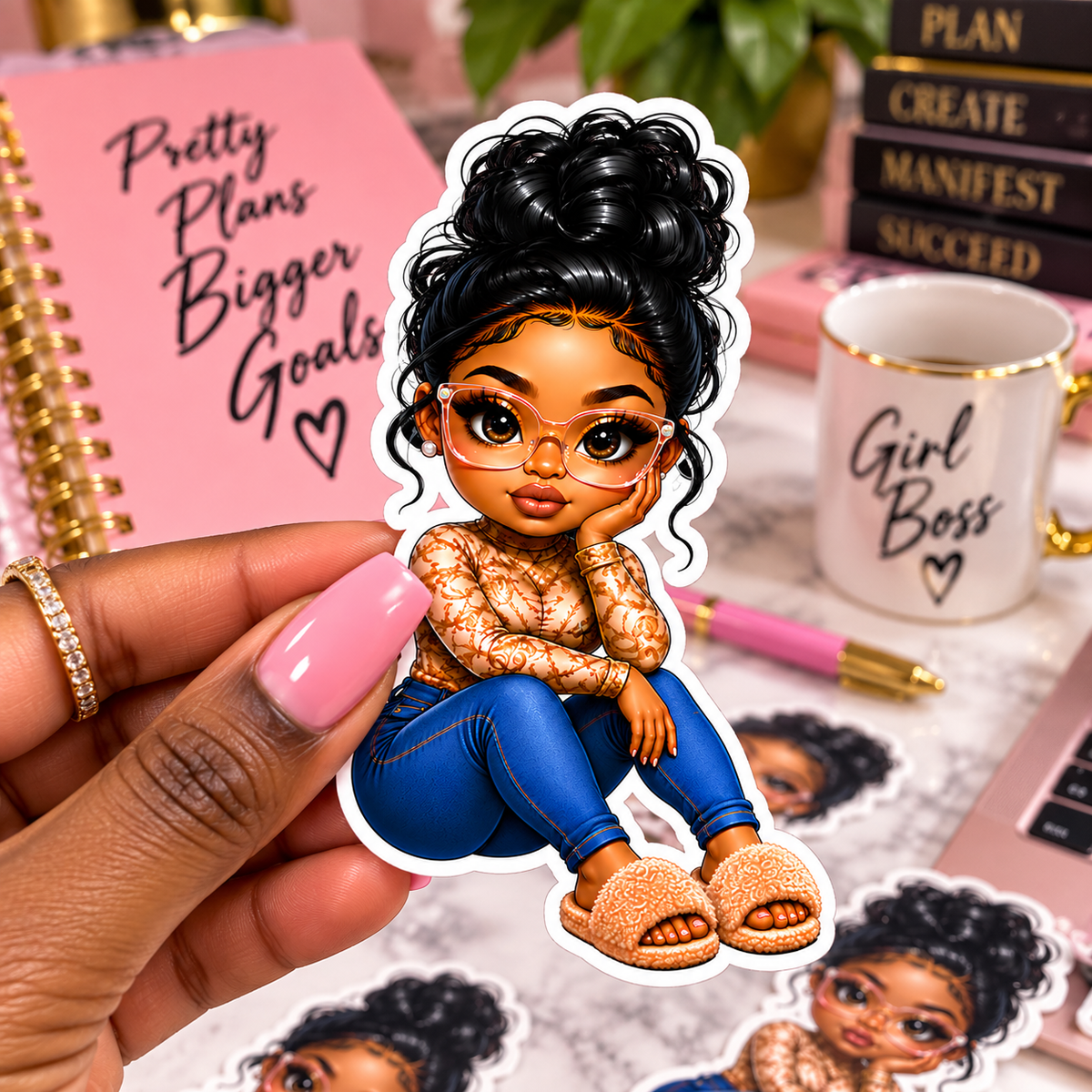 Cozy Girl Boss Black Girl Die-Cut Sticker