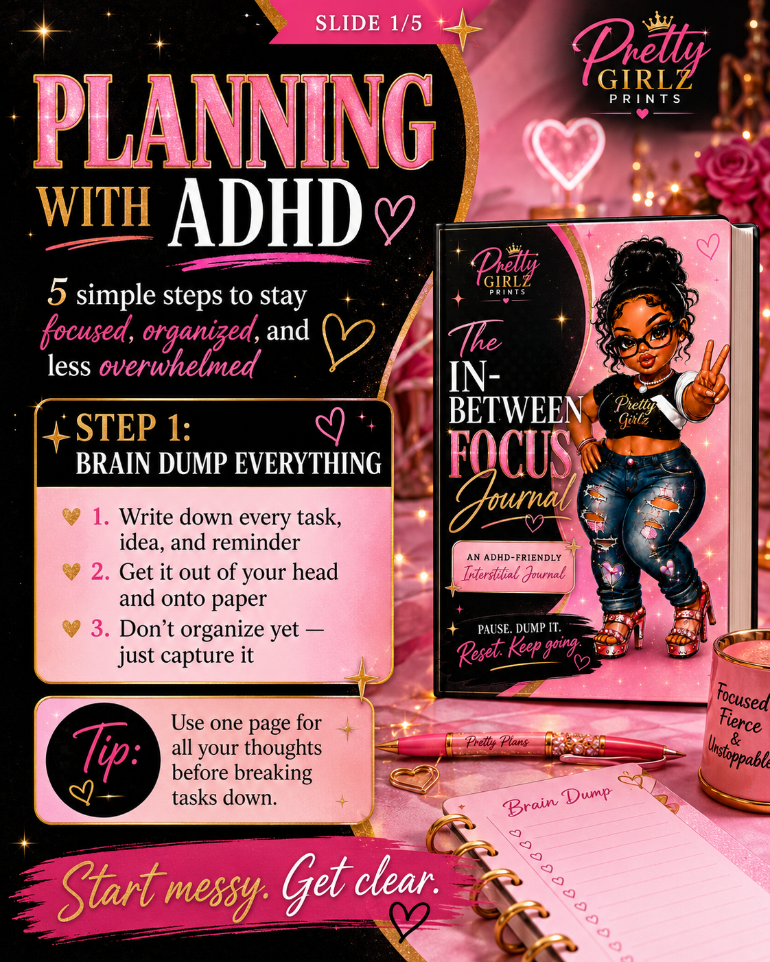 The In-Between Focus Journal | ADHD-Friendly Digital Journal | Printable Interstitial Productivity Planner | Instant Download