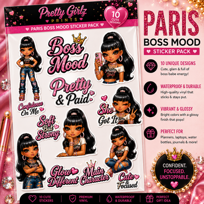 Paris Boss Mood Sticker Pack – Pretty & Paid Glam Vinyl Sticker Sheet