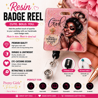 Child of God Glitter Resin Retractable Badge Reel