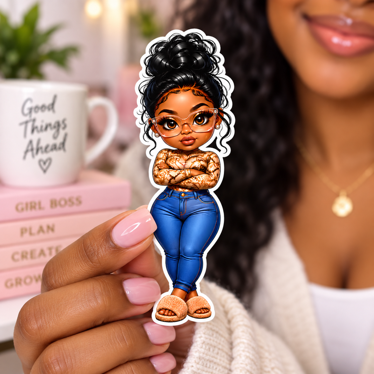 Cozy Girl Boss Black Girl Die-Cut Sticker