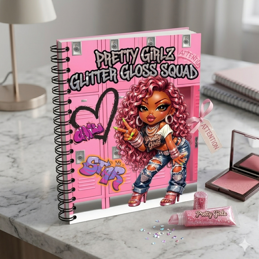 Pretty Girlz Glitter Gloss Squad Notebook | Cute Pink Y2K | Teen Glam School Notebook