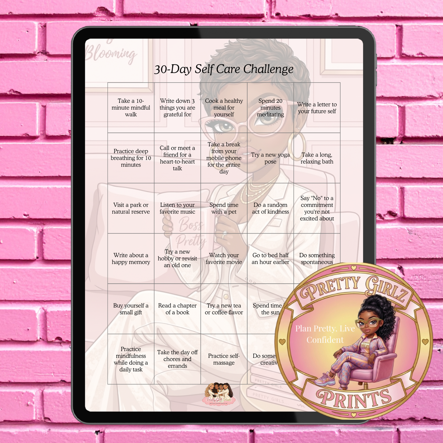 Hey Queen 30 Day Self-Care Challenge Digital Download | Pretty Girl Desk Stationery
