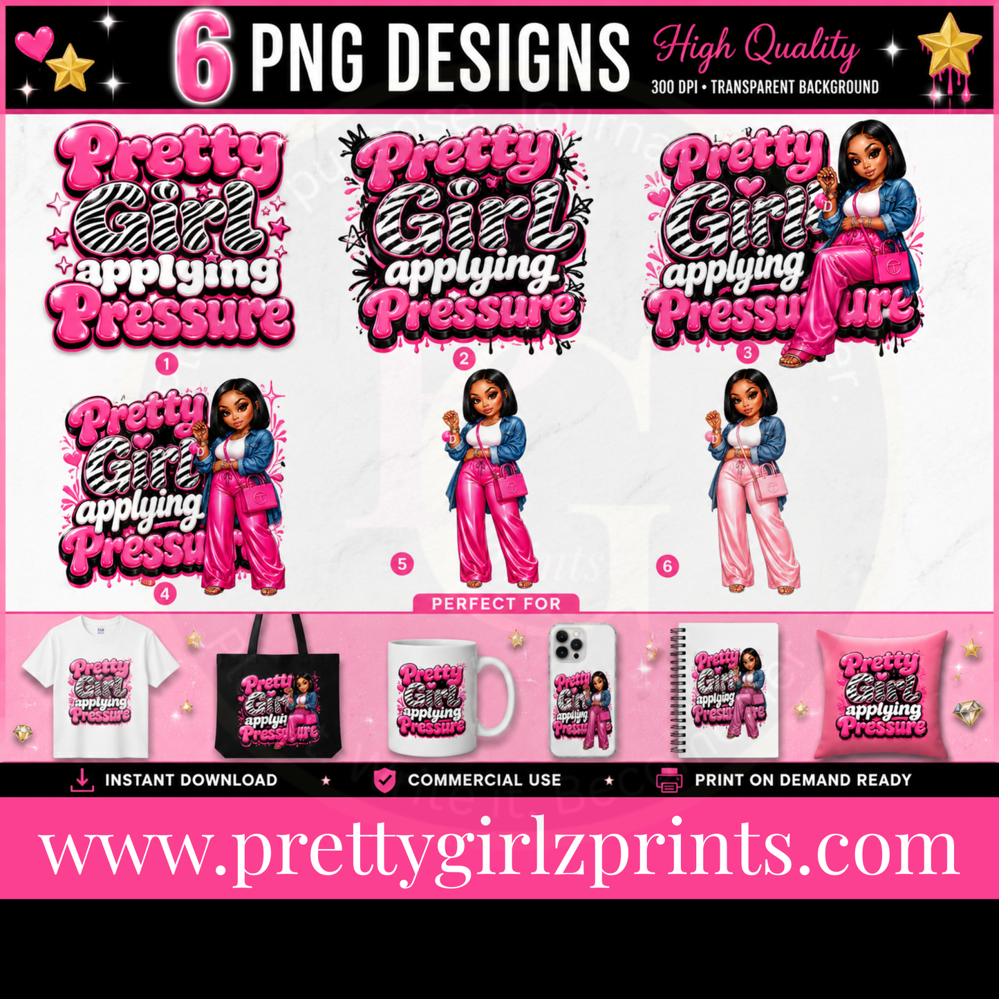 Pretty Girl Pressure PNG | Glam Black Girl Sublimation Design