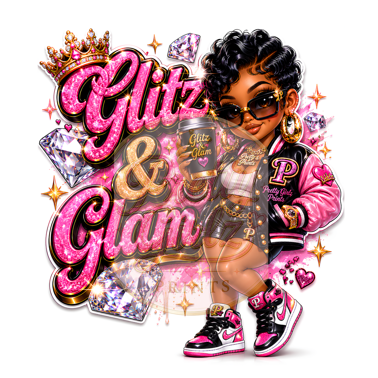 Glitz & Glam PNG Graphic Design | Fashion Girl Sublimation Design | Digital Download | Pretty Girlz Prints