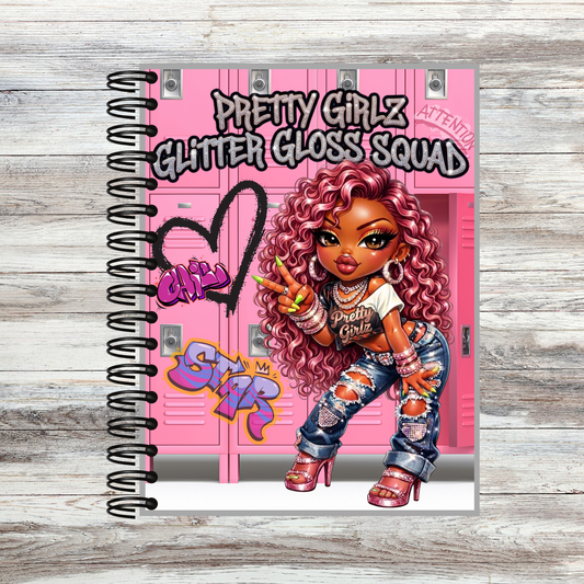 Pretty Girlz Glitter Gloss Squad Notebook | Cute Pink Y2K | Teen Glam School Notebook