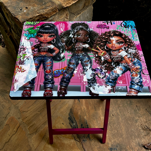 Pretty Girlz “Glow Squad” Epoxy Folding Tray Table | Luxe Glam Side Table | Pink Statement Decor | Beauty Room Essential
