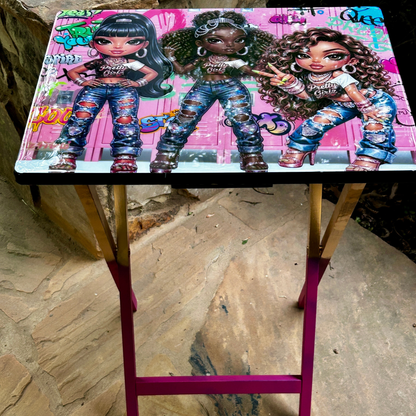 Pretty Girlz “Glow Squad” Epoxy Folding Tray Table | Luxe Glam Side Table | Pink Statement Decor | Beauty Room Essential