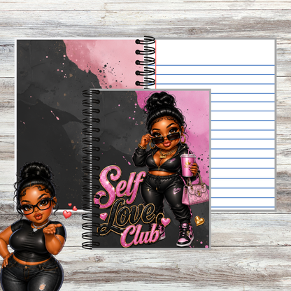 Self Love Club Spiral Notebook | Boss Babe Journal | Cute Pink & Black Aesthetic Planner | Self-Care & Confidence Journal for Women