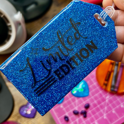 Blue Glitter Resin Luggage Tag