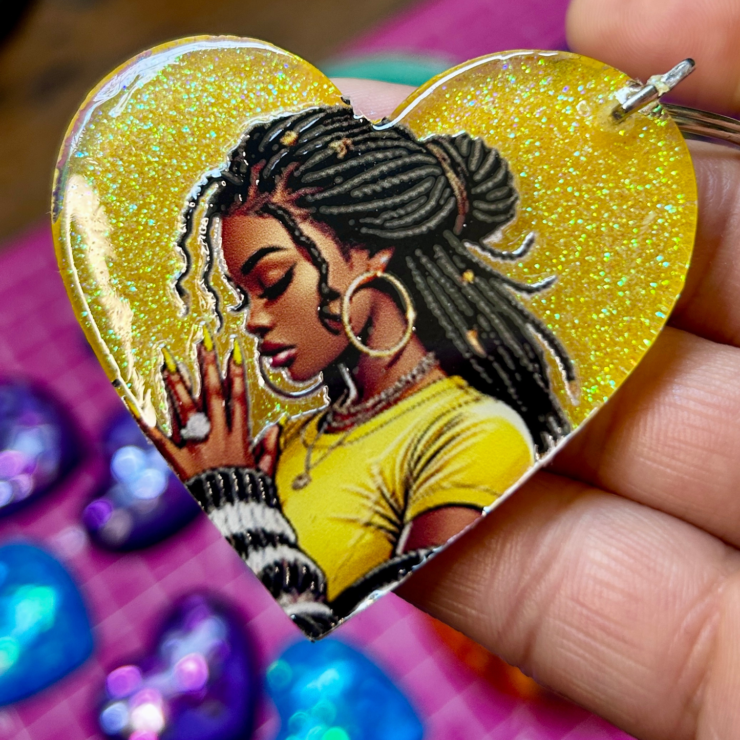 Livin’ on a Prayer Resin Heart Keychain