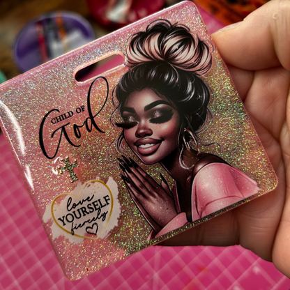 Child of God Glitter Resin Retractable Badge Reel
