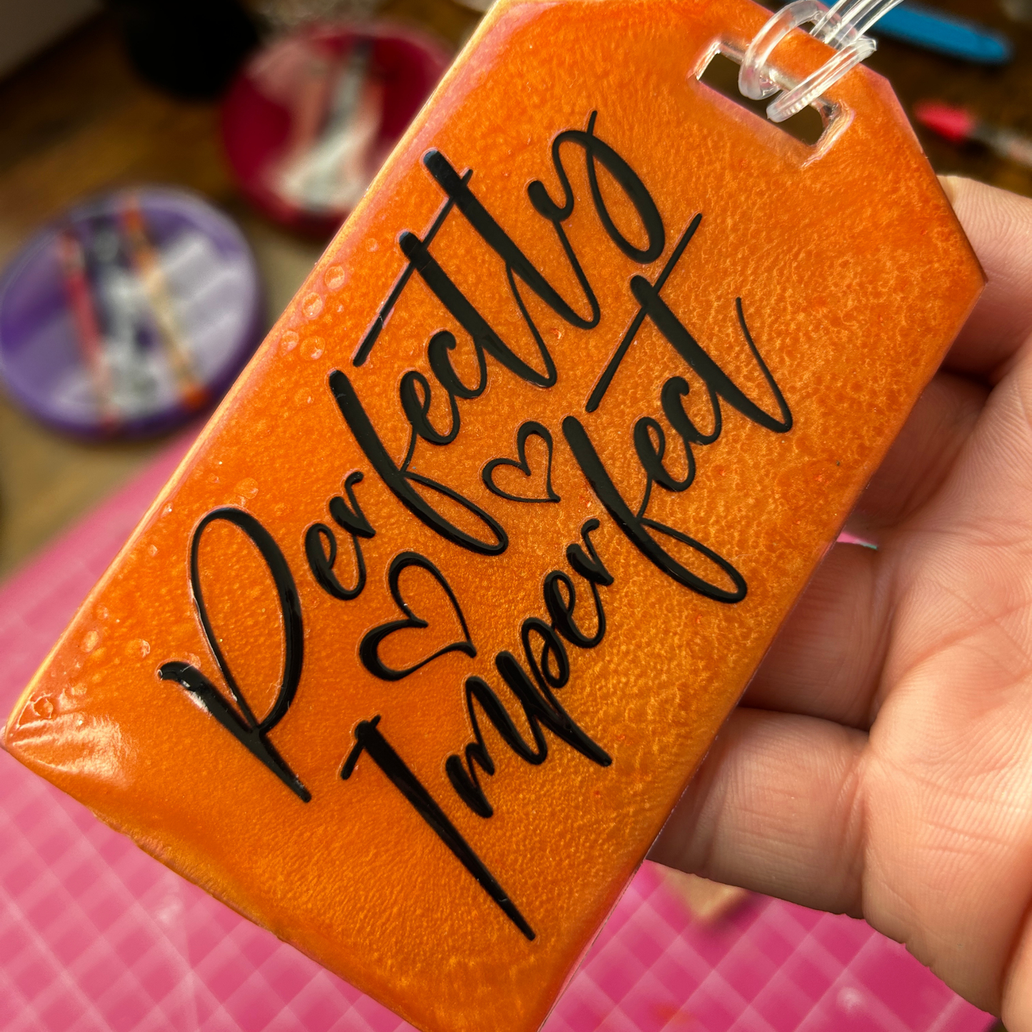 Resin Motivational Luggage Tag – “Embrace the Unknown” Inspirational Handmade Glitter Tag