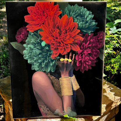 Blooming in Silence – African American Floral Canvas Wall Art | Elegant Black Woman Artwork