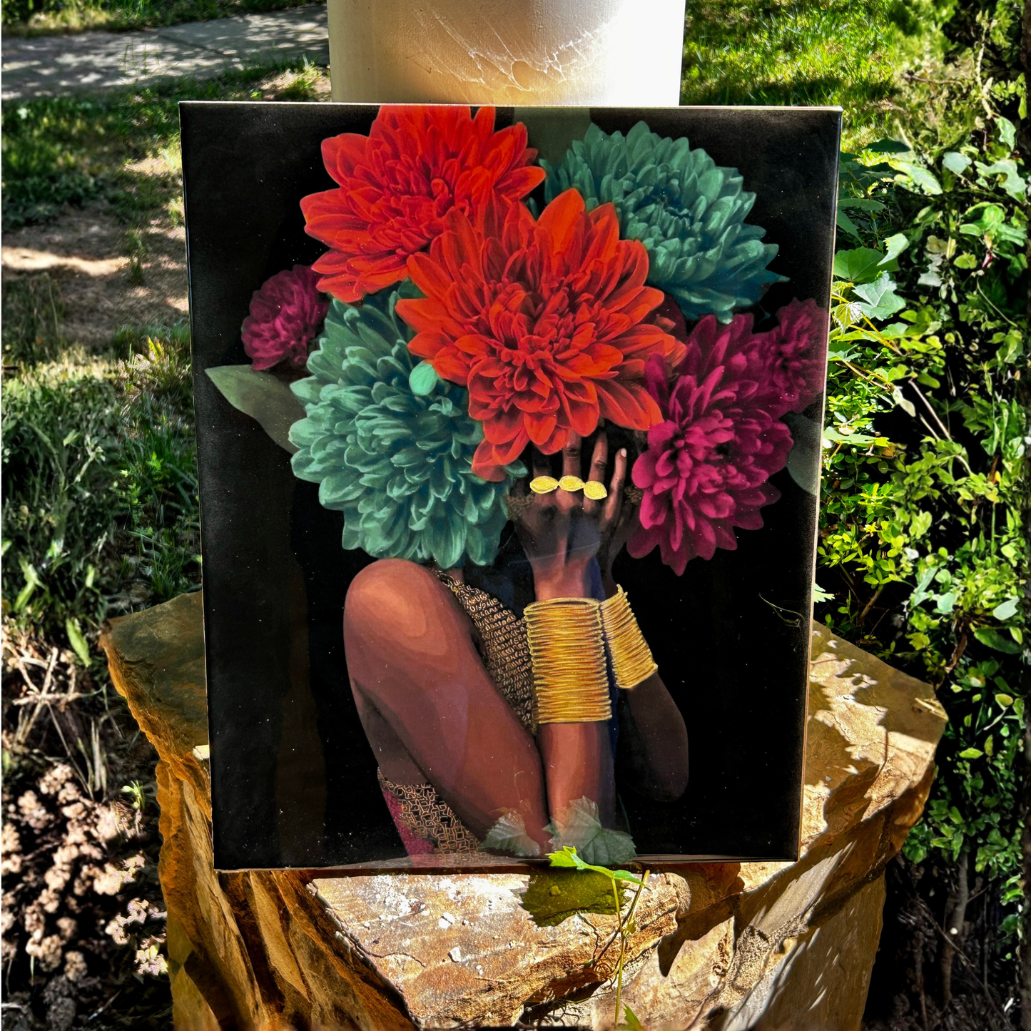 Blooming in Silence – African American Floral Canvas Wall Art | Elegant Black Woman Artwork