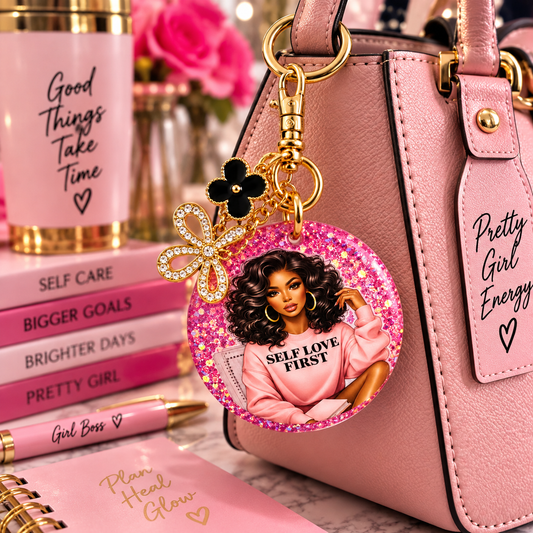 Self Love First Handmade Glitter Resin Keychain | Affirmation Gift for Women